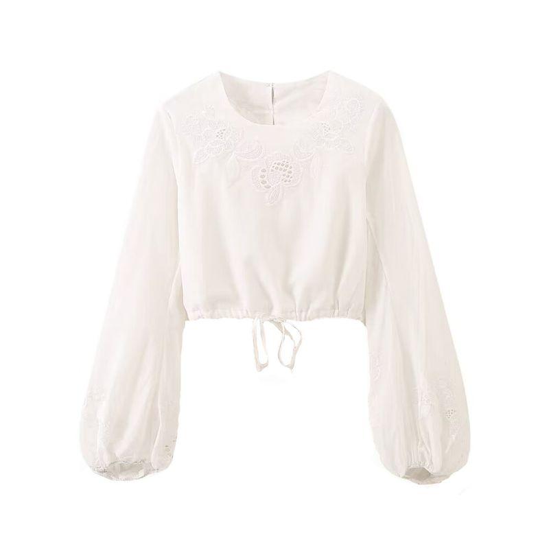 

Kaslead Новое поступление Женская одежда Модный стиль Модный Повседневный Простой Подходящий ко всему Топ с длинными рукавами и кулиской 6895240 White L