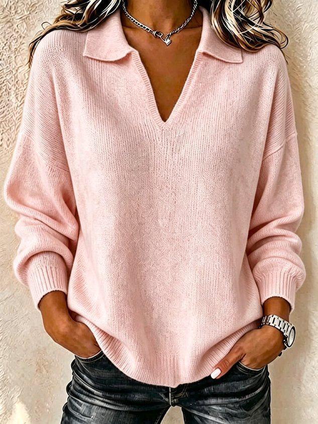 2026 European & American Cross-Border Fashion: Solid Color V-neck Long Sleeve Sweater for Women - Autumn/Winter Versatile Casual Wear