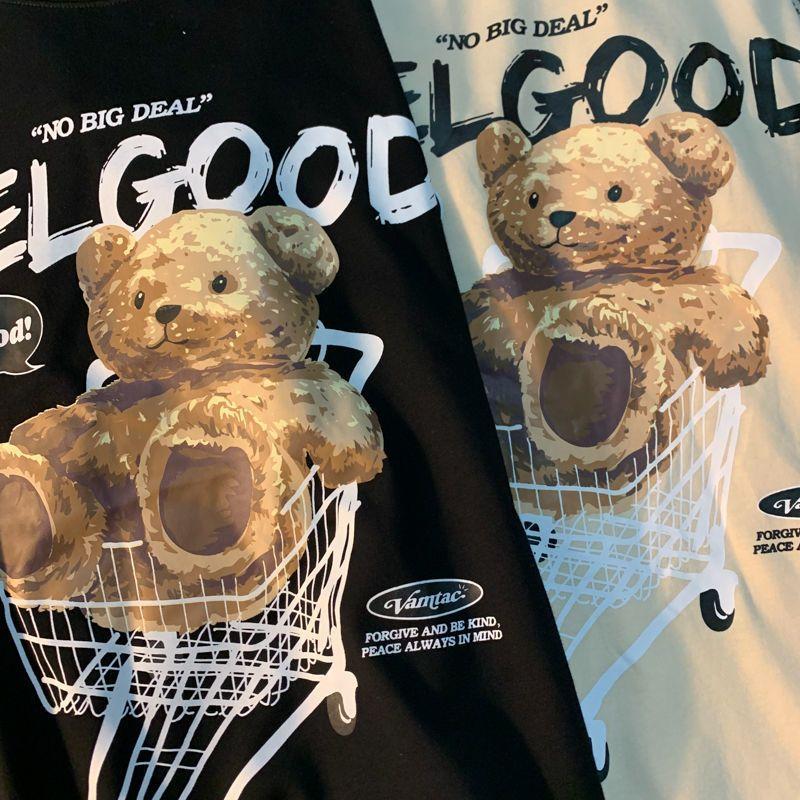 

Ретро милая плюшевая футболка с круглым вырезом и принтом плюшевого мишки для мужчин и женщин, летняя модная тенденция, повседневная уличная одежда, удобный топ с короткими рукавами для пар, Harajuku