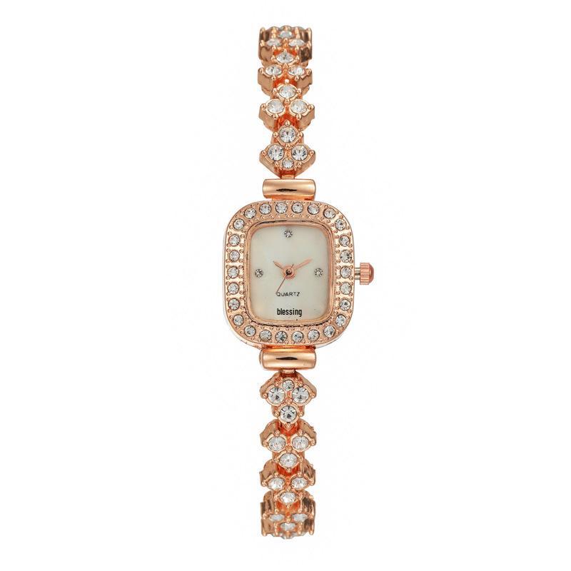 Popular Women's Fashion Watch with Mother-of-Pearl Rhinestone Dial and Bracelet - Elegant Casual Square Quartz Watch