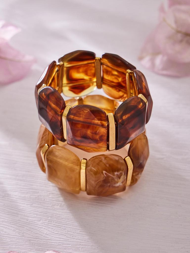 18K Gold-Plated Dopamine Resin Bracelet: European & American Light Luxury Fashion, Versatile Wide Band Elastic Design.