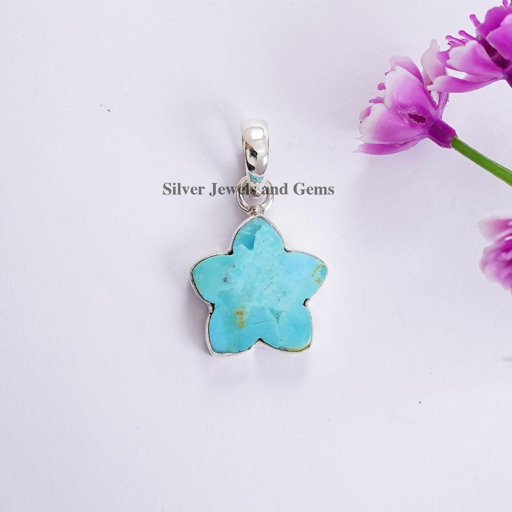 Arizona Turquoise Star Pendant , Birthday Pendant, 925 Sterling Silver Pendant, Bohemian Turquoise Pendant, Star Shape Gemstone Pendant