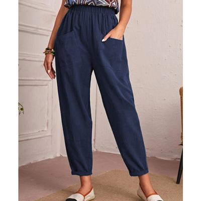 Casual Cotton And Linen Baggy Cropped Mid-waisted Pants With Pockets Summer Fashion Solid Loose Pants  Pantalon Femme