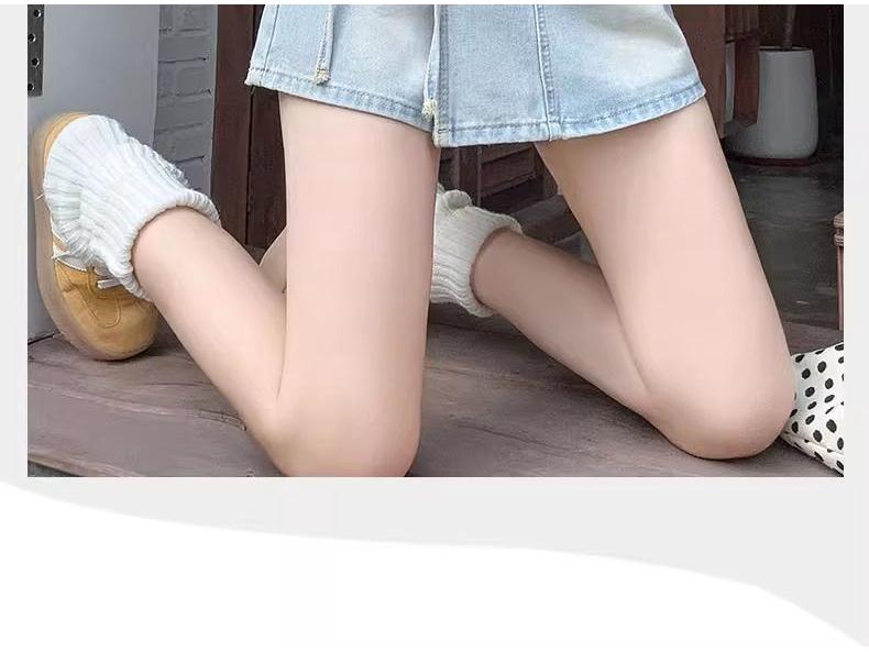 Women's High-Waisted A-Line Denim Skort with Irregular Tie Design - Petite Fit