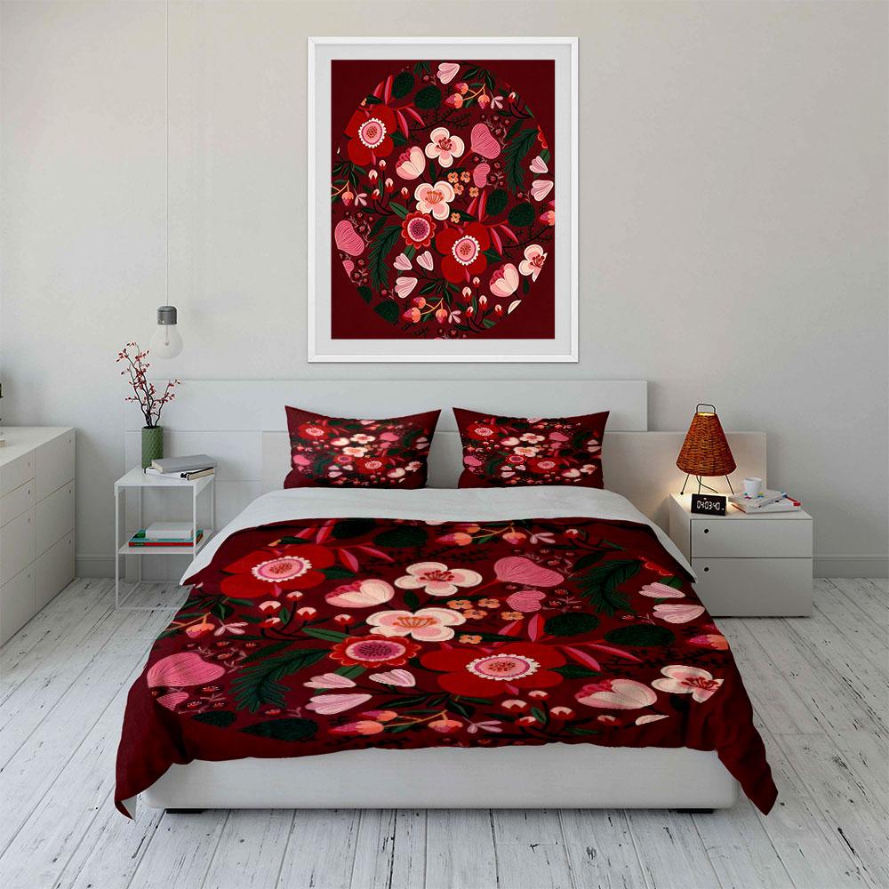 Floral Pattern Three-Piece Set Soft Comfortable Duvet Cover Bedding Set Included 1*Duvet Cover & 2*Pillowcases, Gift
