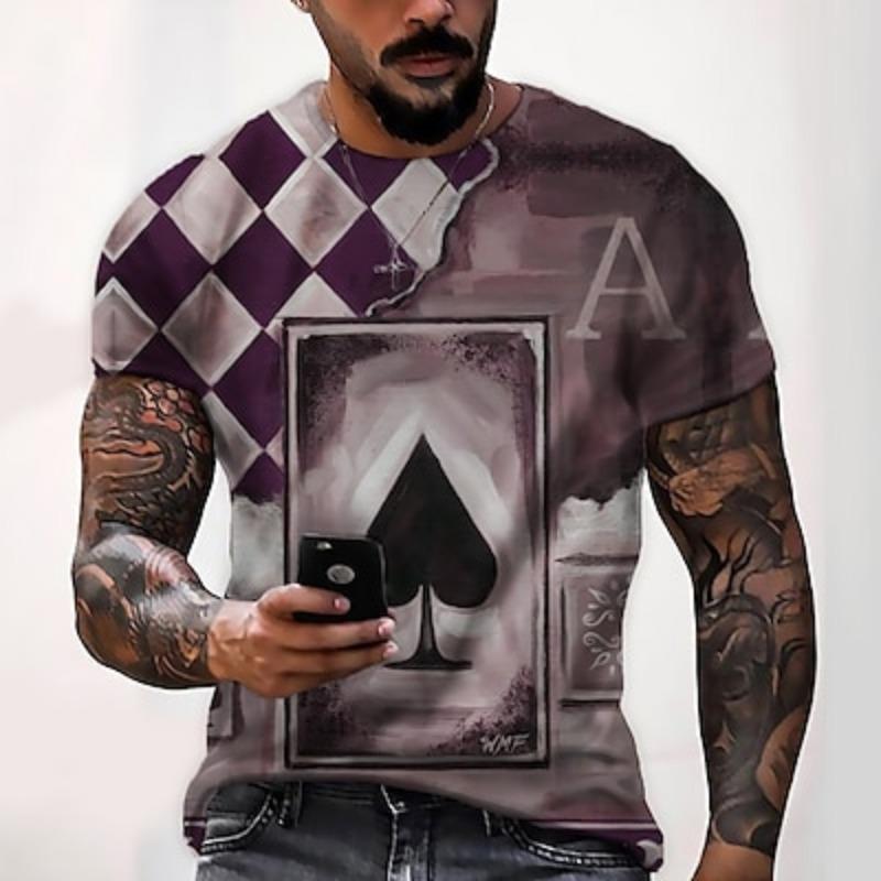 Men's Graphic Plaid / Check Poker Shirt T Shirt Tee Distressed T Shirt Short Sleeve T shirt 3D Print Crew Neck Shirt Designer Basic Slim Fit Casual