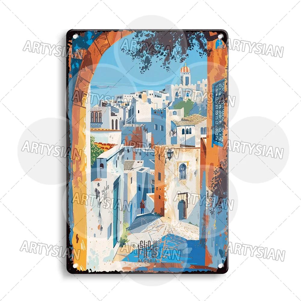 Maghreb Travel Cityscape Metal Sign Egypt Algiers Algeria Djerba Tunisia Marrakesh Morocco Alger Hoggar Oran Casablanca Agadir