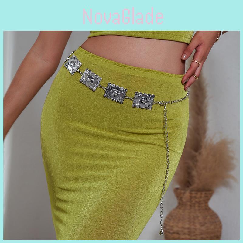 Female Metal Waist Chain With Vintage Carving For Summer Fashion Accessories