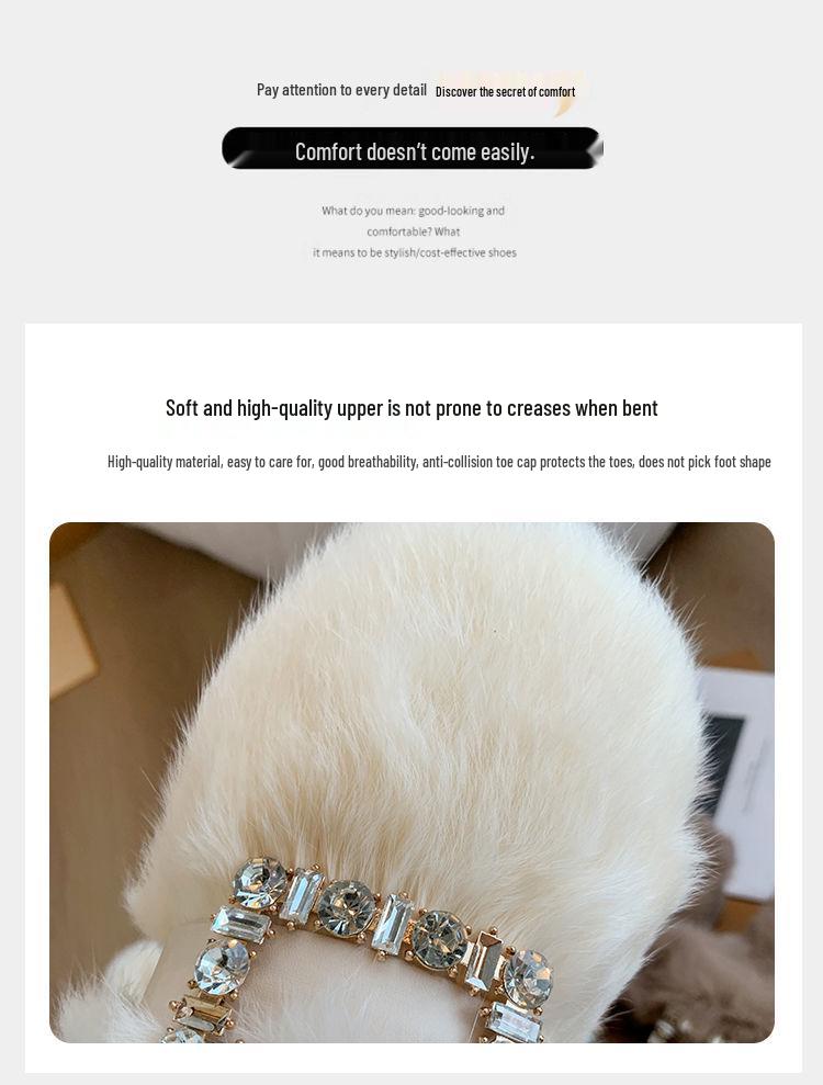 Autumn/Winter 2025 Women's Chunky Heel Furry Cotton Slippers - Mid-High Rabbit Fur Mule Shoes