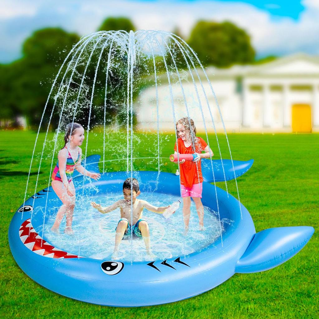 Inflatable Lawn Shark & Dolphin Water Play Sprinkler Pad for Kids and Pets