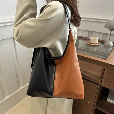 High-end Contrasting Color Splicing Women's Bag New Fashion Trendy Large Capacity Tote Bag Commuting Simple Armpit Shoulder Bag