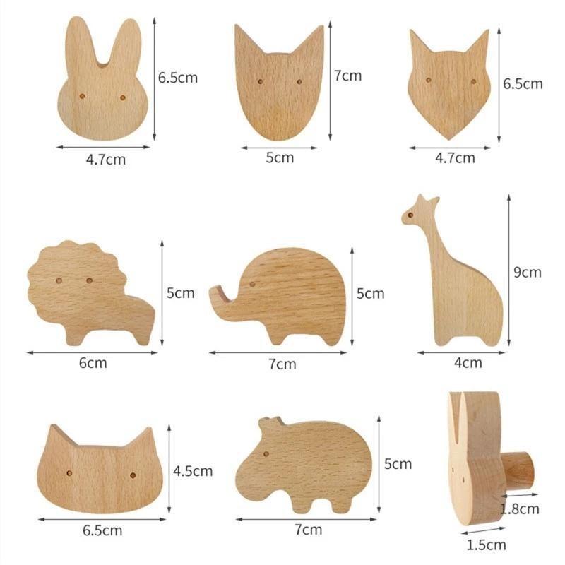 1pcs Wooden Hook Creative Nordic Cute Animal Hook Wall Hanging Coat Hook Home Decoration Solid Wood Hook Kitchen Accessories