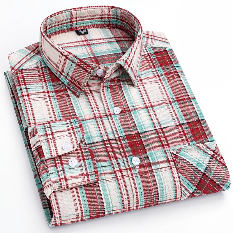 New 100% Pure Cotton Shirt Men's Plaid Shirt Long Sleeve Regular Fit Men Casual Soft Comfortable Flannel Social Shirts S-4XL