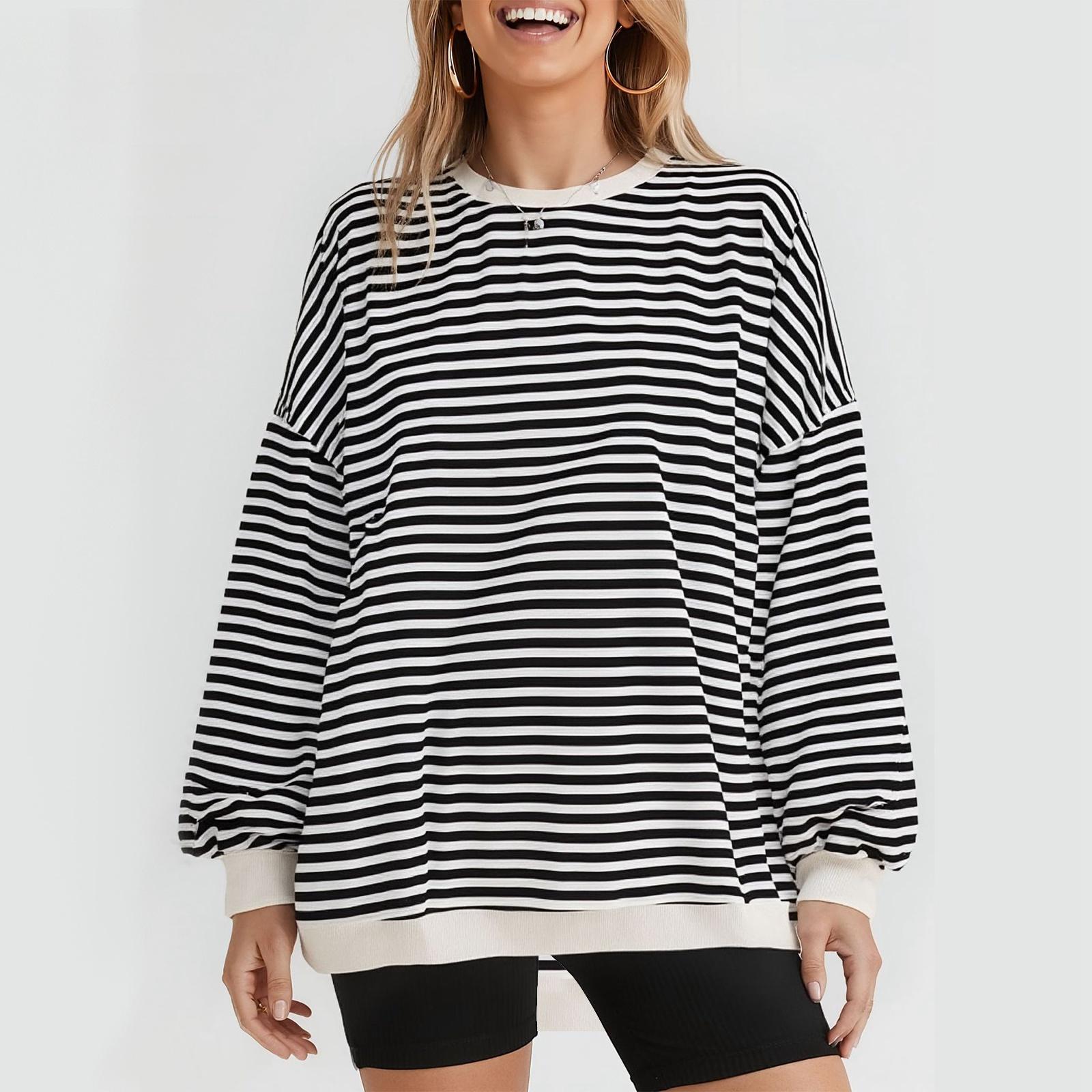 

Women s Fashionable Casual Long Sleeved Loose Striped Top XL