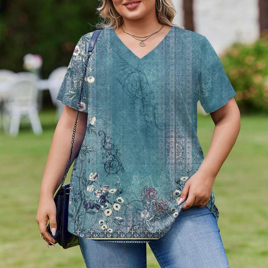 Modische Damen Übergröße Lässige Lockere Kurzarm Elegante V-Ausschnitt Bluse Für die Arbeit