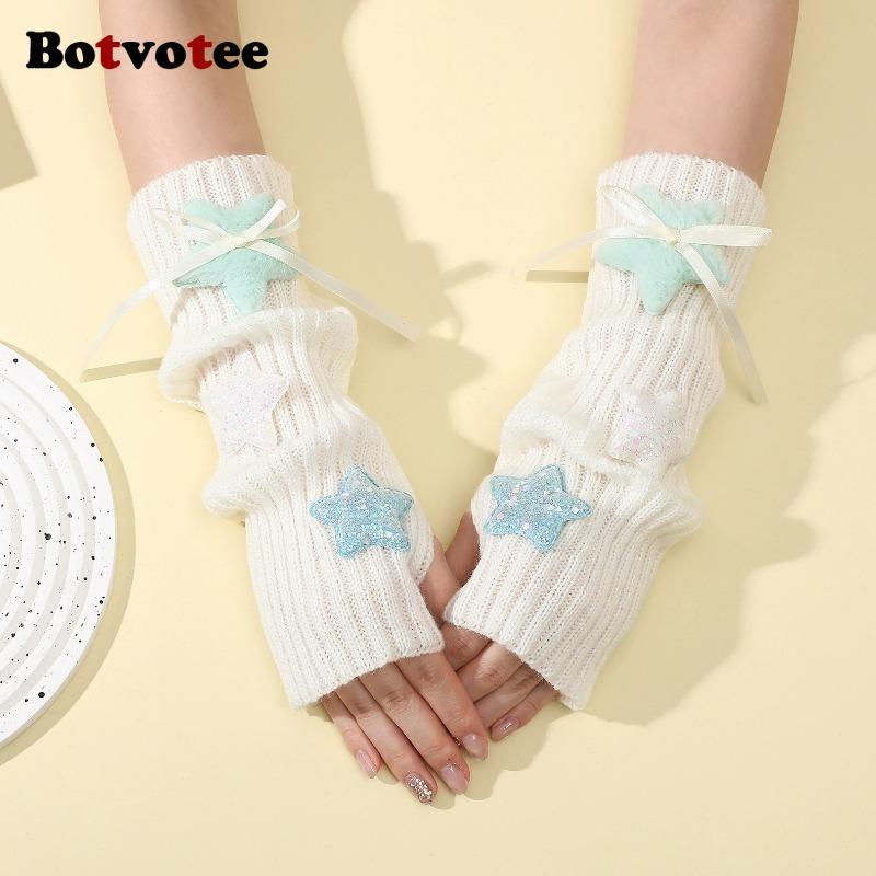 Botvotee Sleeves for Women Y2k Accessories Sweet Pink Bow Half Finger Free Shipping Arm Warmers Preppy Style Fingerless Gloves
