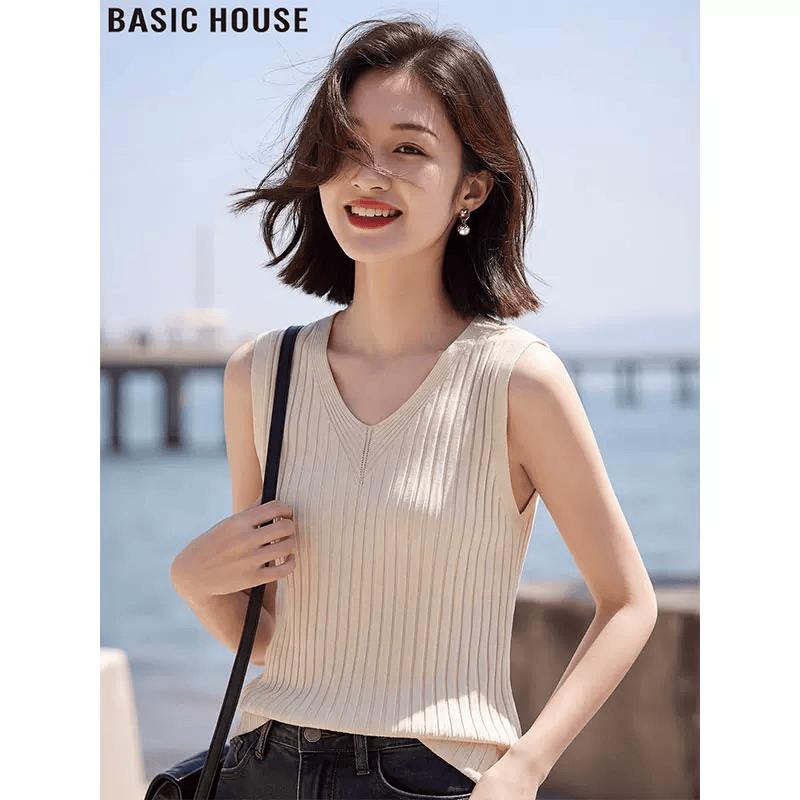Basic House Women s Knitted V-Neck Camisole Top L