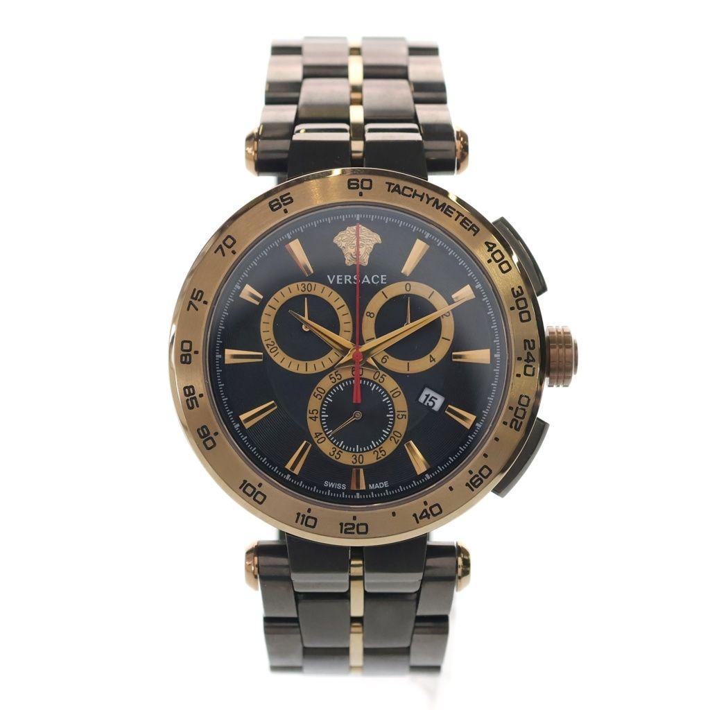 Used VERSACE AION Chrono Gent Quartz Black Dial 45mm Watch Black/Gold VE6CA0723