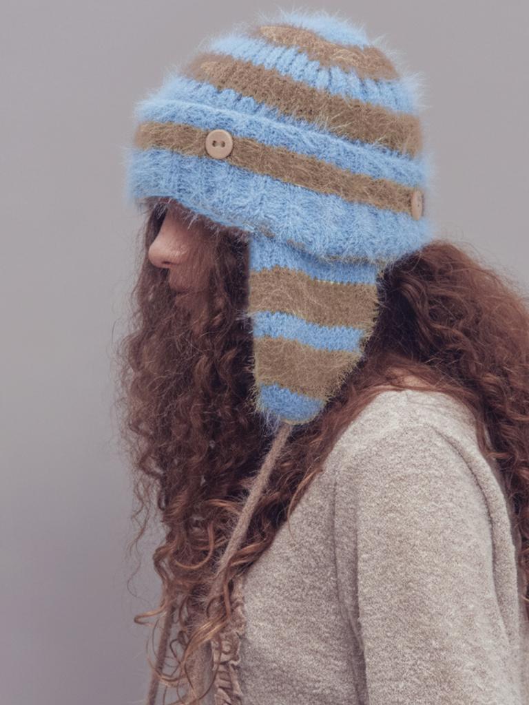 SETSETSET Two-Way Earflap Beanie Stripe Blue Mix