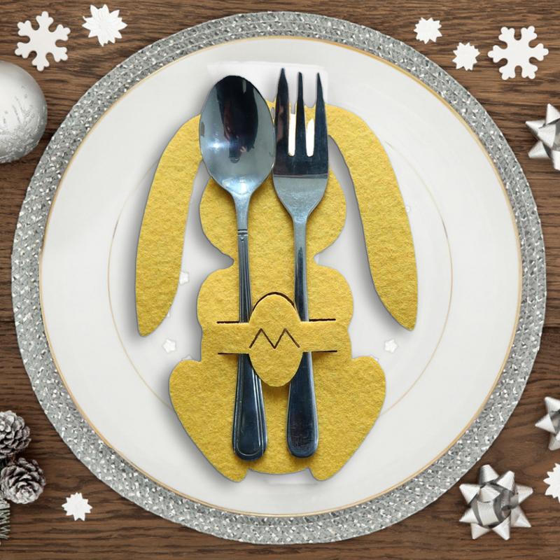 4pcs Easter Bunny Tableware Holders Reusable Rabbit Pattern Knife Fork Bag Creative Easter Party Cutlery Kitchen Accessories