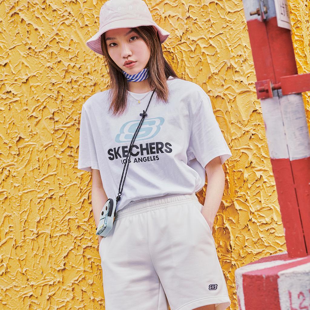 Skechers Colorful Casual Series Solid Straight Casual Shorts Unisex Shorts Cotton-Candy-White L122W057-0074