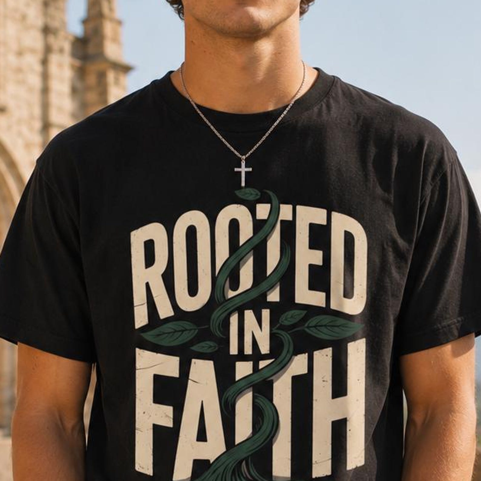 Rooted in Faith Shirt – Christian T-Shirt, Faith Based Tee, Religious Apparel, Inspirational Bible Graphic Gift XL
