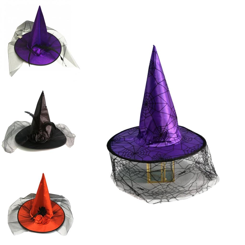 Rosen-Hexenhut in Rot, Schwarz und Lila, perfekt für Halloween-Party und Kostüm