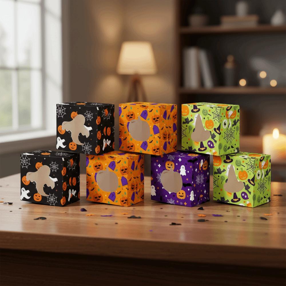 12/24Pcs Paper Halloween Candy Boxes Square Cookies Favor Boxes Halloween Treat Boxes Kids Party