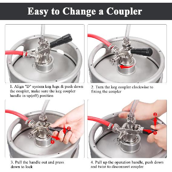 Keg Coupler for Sankey D System Beer Keg Tap Dispenser-304 Stainless Steel Probe, Beer Kegerator Tap D-Type Sankey Keg Coupler fit for I.D1/4", 3/16"