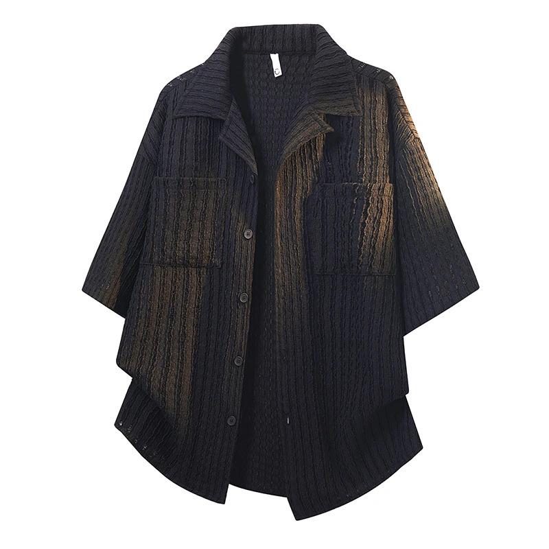 

Рубашка с коротким рукавом мужская летняя легкая дышащая рубашка из шелка Ice Silk, верхняя куртка M чёрный