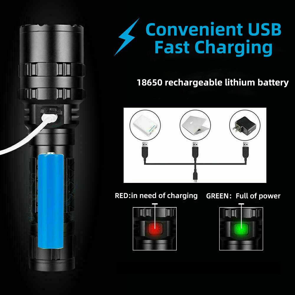 High Lum LED  Hunting Flashlight L2 Night Scout Lights USB Rechargeable Waterproof Torch Outdoor Lighting