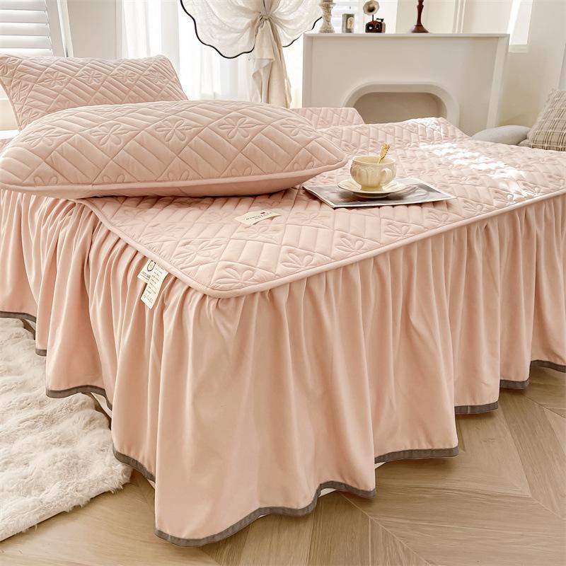 3-teiliges Bettrock-Set, Enthält 1 Bettrock und 2 Kissenbezüge ohne Füllung, Bequemer Bettrock für alle Jahreszeiten geeignet