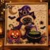 Sparkling Bead Painting Set Halloween Cat Faux Pearl Art Kit Spooky 3D Beads Autumn Home Decoration Crafts Cute Witch Gem Wall for Adults