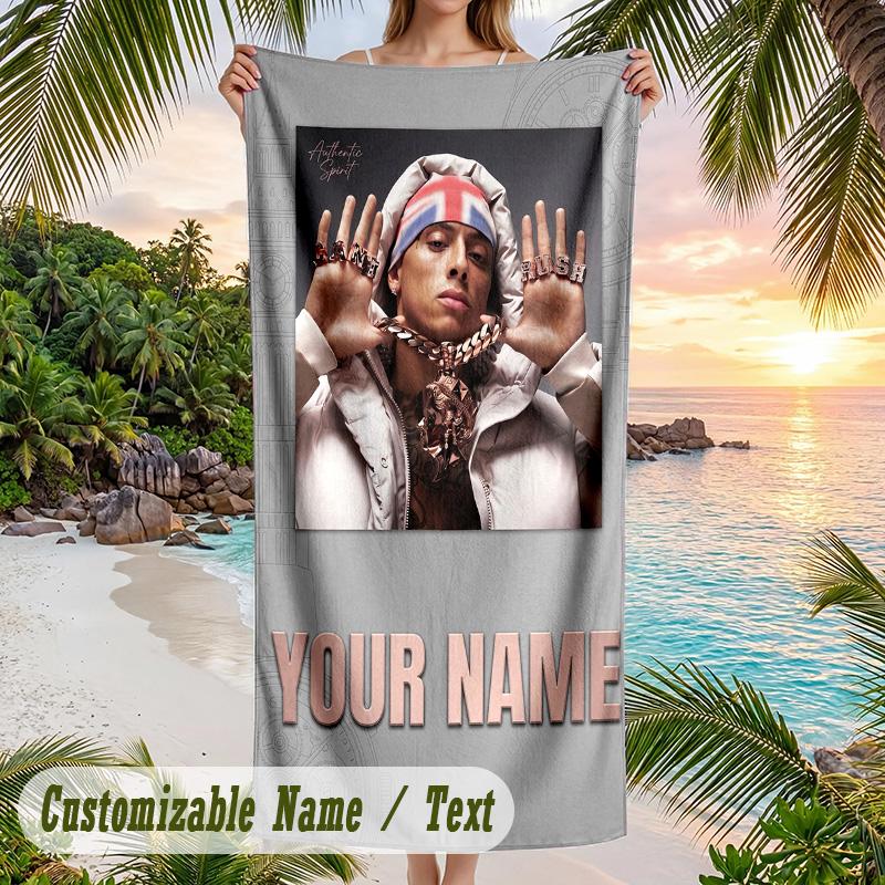 Central Cee Beach Towel, Personalized Custom Name Text, Quick Dry Large Absorbent Towel For Beach Pool