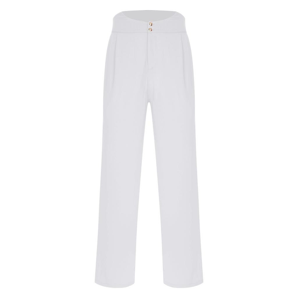 Mens Latin Ballet Dance Long Pants Back Elastic Band Side Pockets Loose Straight Trousers Rumba Dancewear