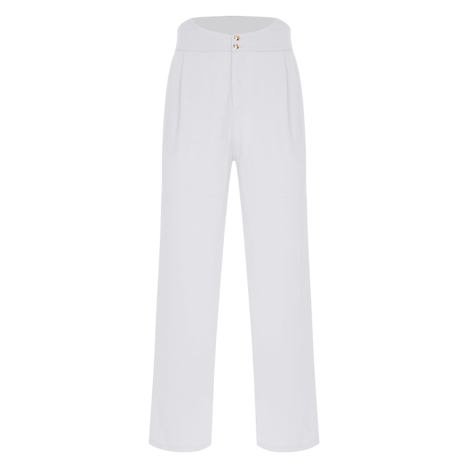 

Чоловічі латиноамериканські балетні танцювальні довгі штани Задня еластична гумка Бічні кишені Вільні прямі штани Румба танцювальний одяг M білий