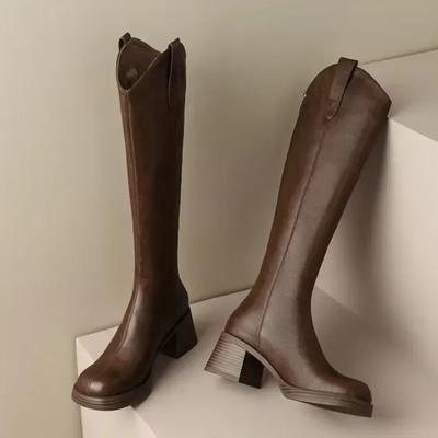 Shoes for Women 2024 High Quality Back Zip Women's Boots Round Toe Modern Boots Women Hot Sale Solid Knee-High Boots Zapatos