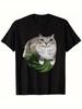 1PC A Cat Print T-Shirt Featuring a Cat Lounging On a Watermelon, Perfect for Those Who Love Ca