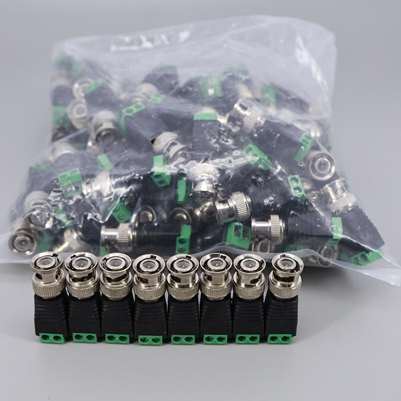 50pcs/lot BNC Connector Male Coax Cat5 DC Adapter Balun Cable Connector for CCTV Camera Accessories J17