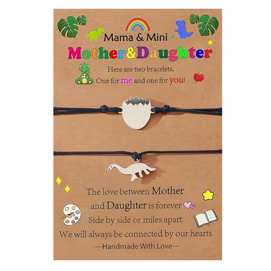 Mother Day Bracelet Dinosaur Element Handmade Heart Pendants Adjustable Size Women Wristband Meaningful