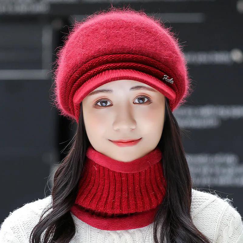 WTEMPO Bürodamen Outdoor Pendeln Kältefest Winddicht Strickmütze Schal Set Damen Einfarbig Warme Wintermützen