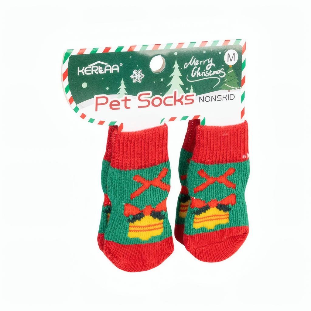 Weihnachts Hundesocken Anti-Rutsch Haustier Pfoten Socken Santa Rentier Schneeflocke Muster Anti-Verlust Warme Weiche Socken für Kleine Mittlere Hunde