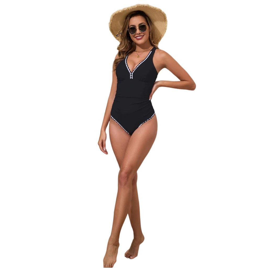 Fashionable Women's Bikini Solidcolor Conservative One-piece Swimsuit Women's Slim Swimwear