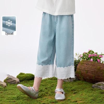 Xiaoyinman Girls' Lyocell Cool-Touch Denim Capri Pants