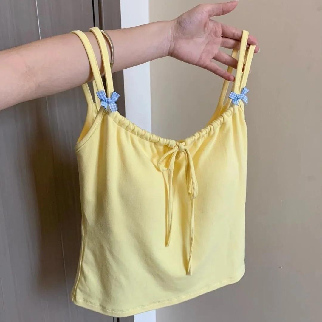 

Чистое желание Spice Girl бант-слинг жилет женский тонкий и тонкий внутри и снаружи носить сладкий дизайн без рукавов топ лето Average size 80-60 kg жёлтый