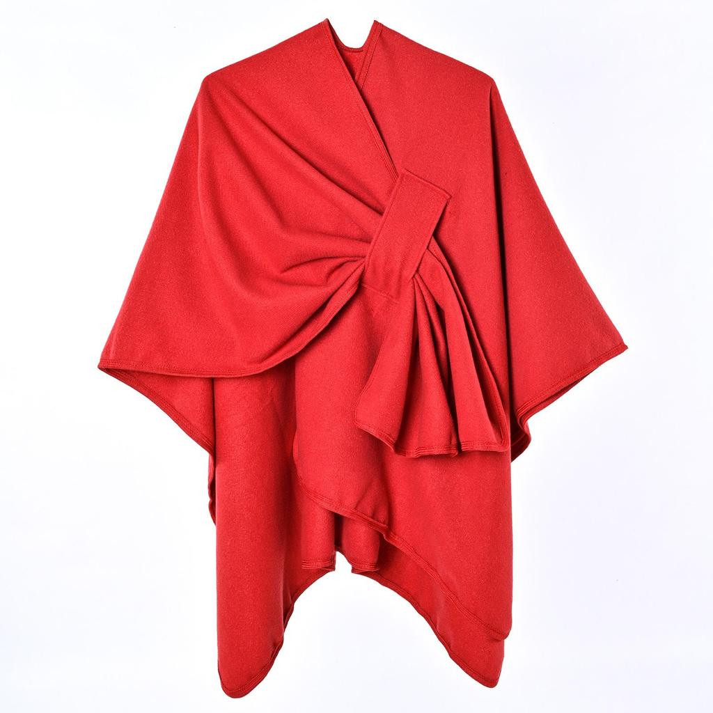 Women's Autumn & Winter Double-Sided Faux Cashmere Cape Shawl - Solid Color with Slit