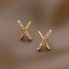 Korean Exquisite X-shaped Imitation Pearl Inlaid 5A Zircon Stud Earrings for Women Wedding Party Daily Wear Jewelry Accessories