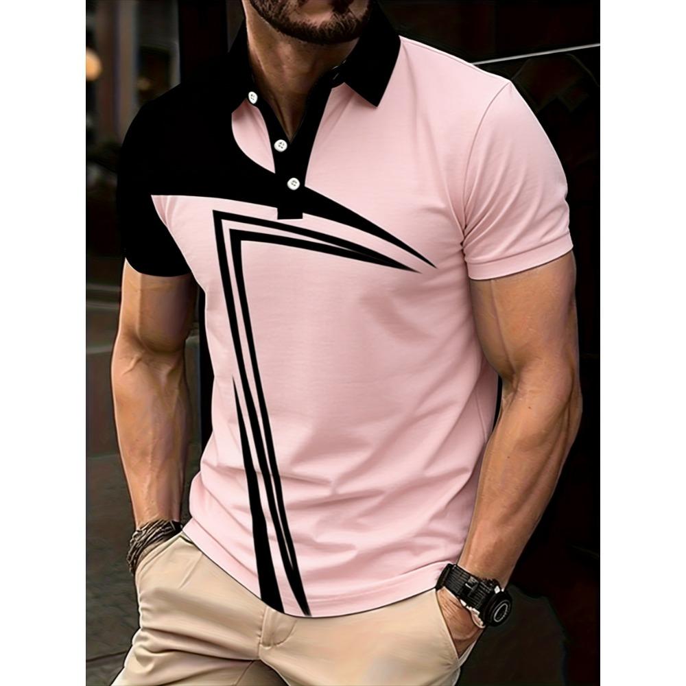 Men's Casual and Fashionable Short Sleeved Polo Shirt, 3D Printed T-shirt with Pattern