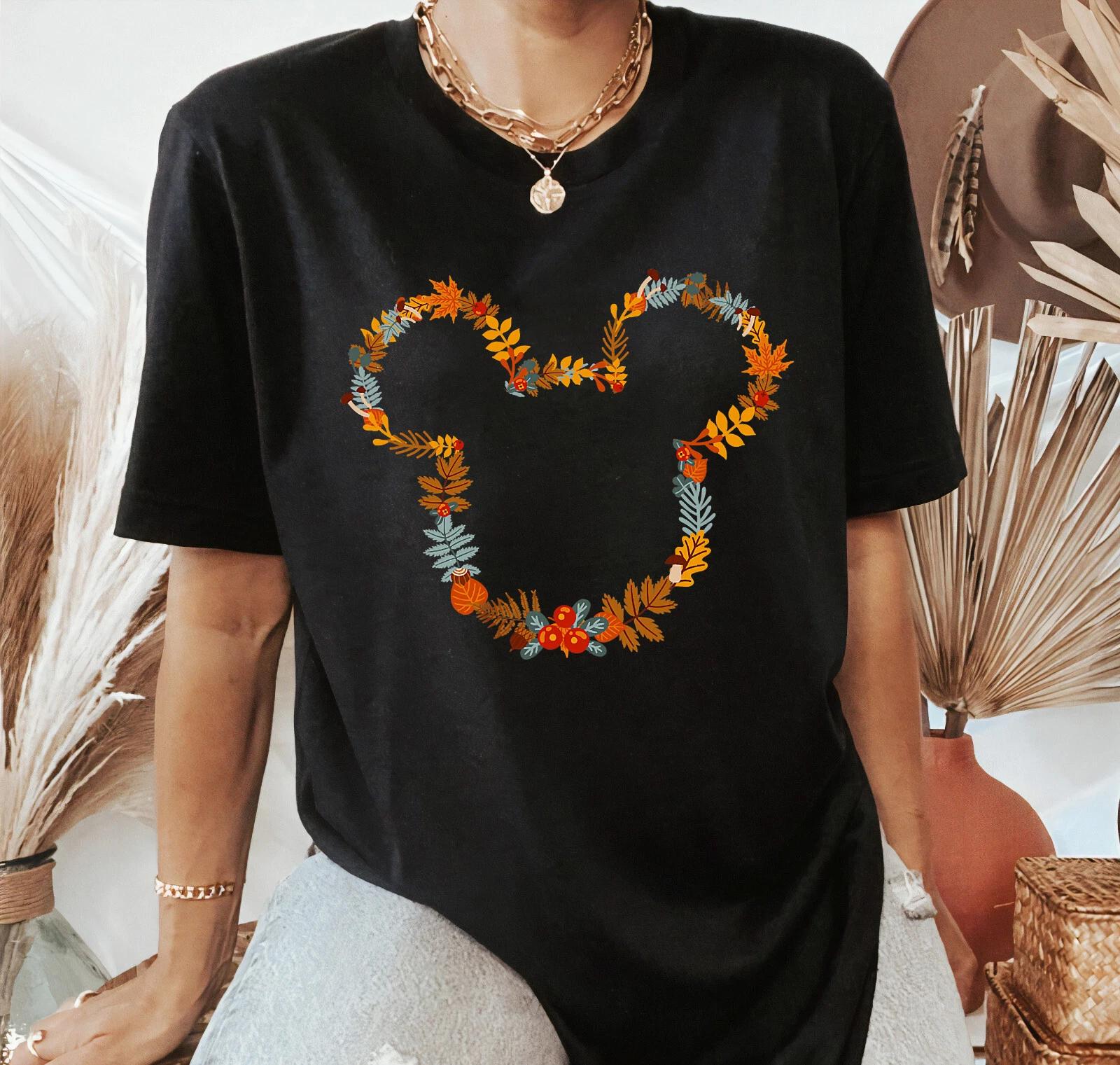 

Mickey & Friends Autumn Foliage Mickey Minnie Ears Unisex Adult Kid Tee L