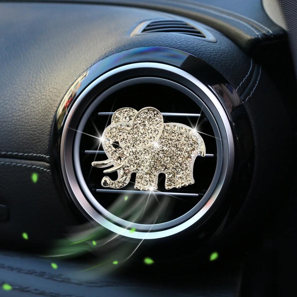 Diamond-encrustation metal Elephant car outlet perfume clip Creative car Aromatherapy clip Interior decoration balm ornament